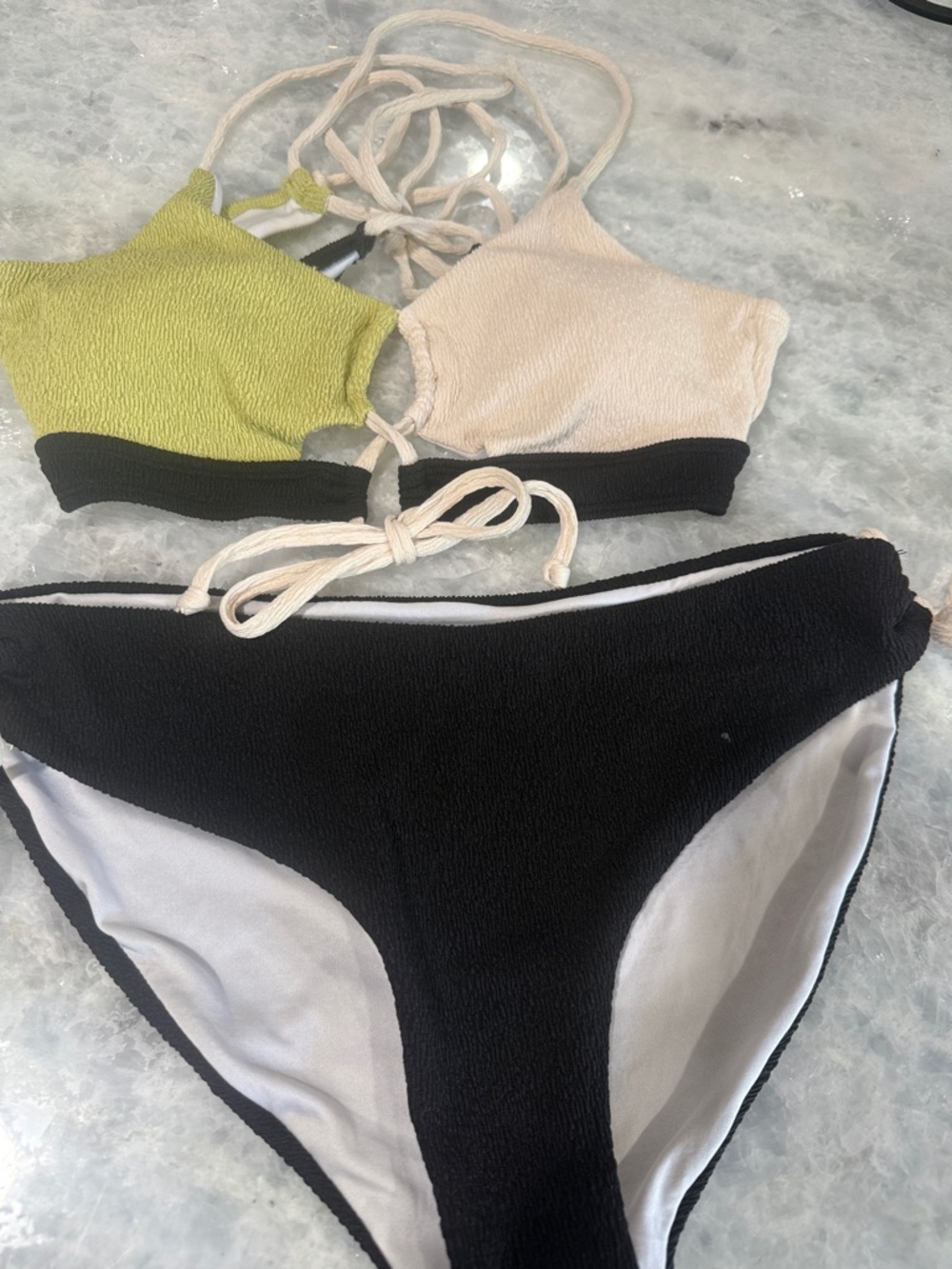 Nordstrom Two-Tone Bikini Set in Lime Green, Cream & Black